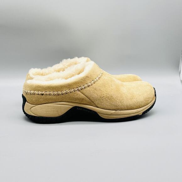 Merrell Shoes Women 7 Brown Suede Primo Chill Mules Slide Shearling Slip On Clog - Picture 1 of 10